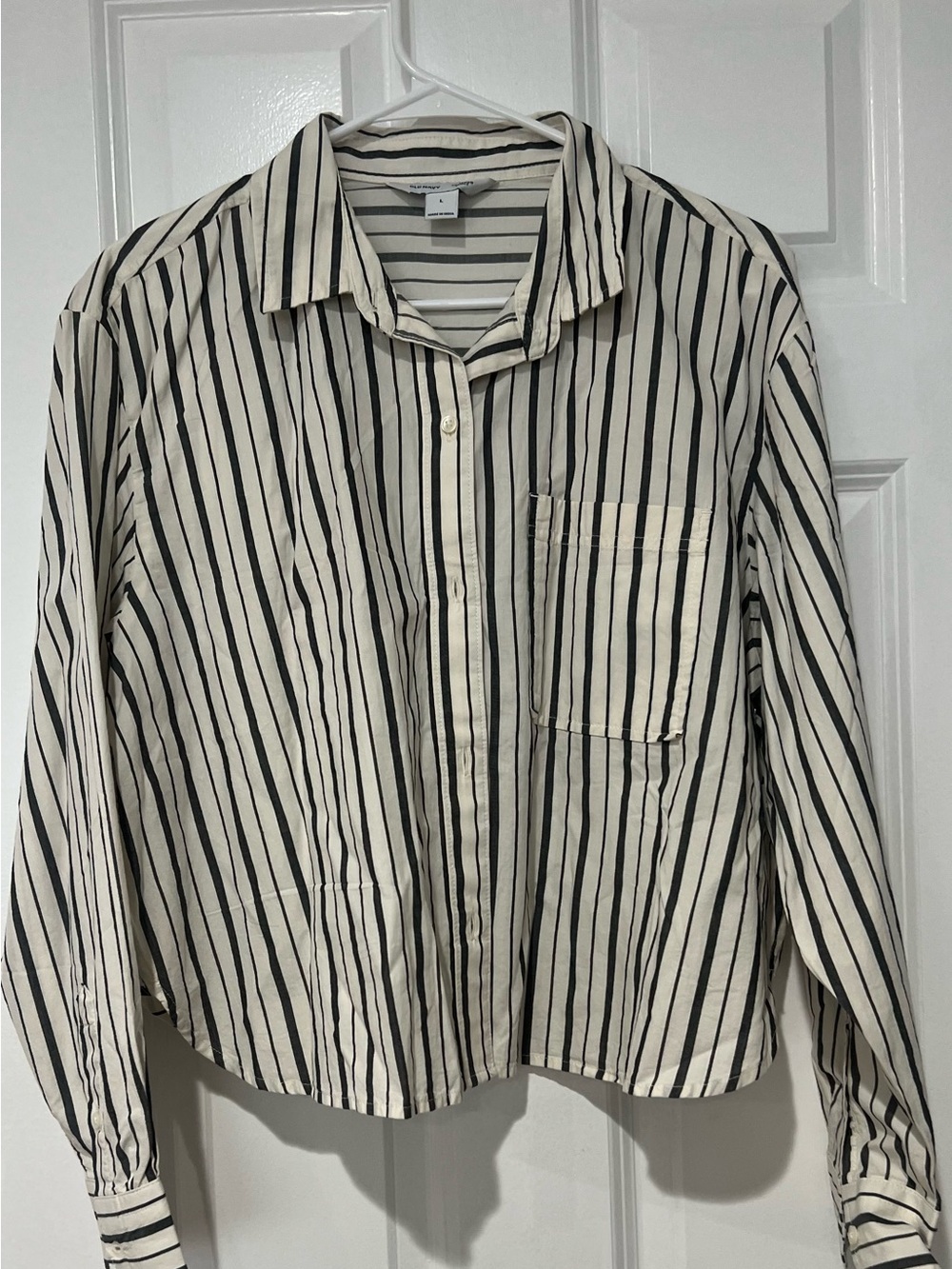 Old Navy Large Striped Button-Up Shirt - Cream with Black Stripes